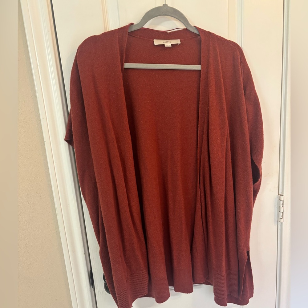 LOFT Large Wool Blend Rich Rust Short Sleeve Cozy Cottagecore Casual Cardigan